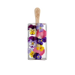 Elegant floral popsicle with vibrant edible flowers, perfect for summer treats, Mother's Day, wedding favors, or spring event decor. This refreshing,