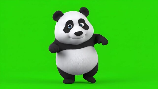 Cartoon Panda Mascot Dancing Green Screen - A cheerful cartoon panda mascot performs a fun dance move against a green screen background.