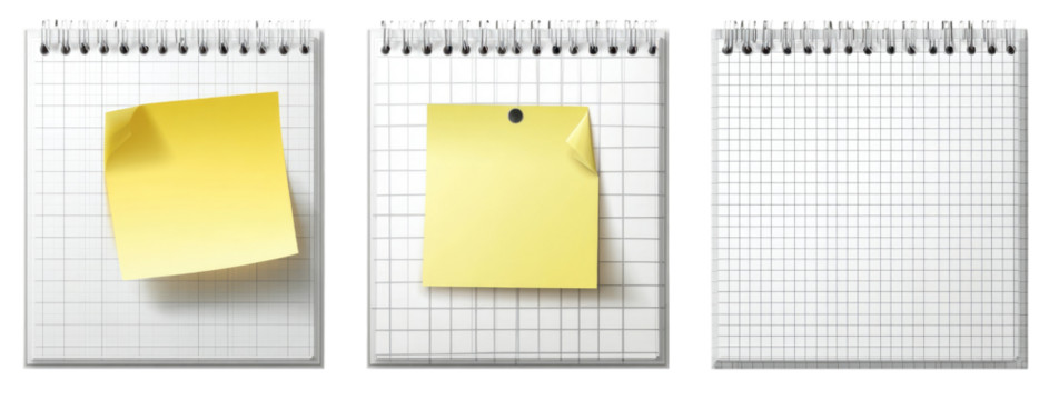 Three spiral-bound notebooks with yellow sticky notes - Powered by Adobe
