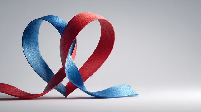 Minimalistic metallic ribbon forming a heart shape on a light background, representing love, strength, and unity during National Adoption Month. Image created by AI. - Powered by Adobe