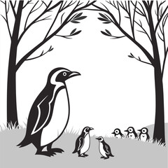 Cute penguin in various poses cartoon illustration