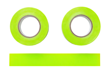 Two rolls and a strip of bright lime green adhesive tape