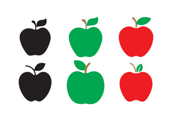 Black green and red apple icon set. And the color of the tree. apple line art silhouette vector, apple fruit icon art set. vector illustration eps10.