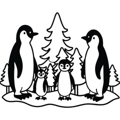 Cute penguin in various poses cartoon illustration