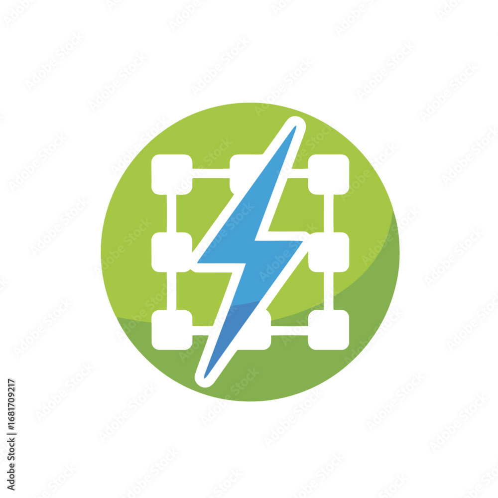 Poster abstract icon with grid and lightning bolt symbolizing technology and innovation