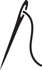 Elegant black silhouette of a sewing needle with a single thread looped through its eye.