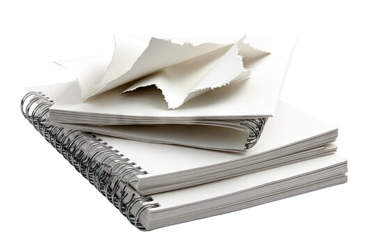 Stack of notebooks with torn pages