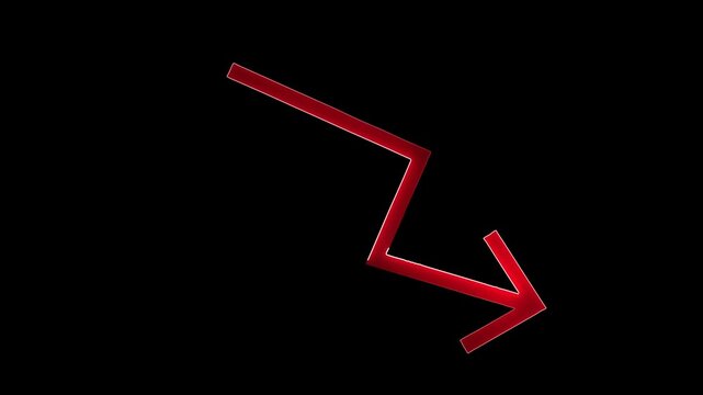 Neon Down business graph icon.Down trend concept, down arrow graph neon stock frame loop.Down business symbol concept. financial crisis or business loss icon.