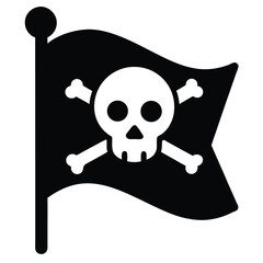 Black Pirate Flag With White Skull And Crossbones Waving On White Background Jolly Roger piracy