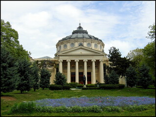 Scenic views of Bucharest, Romania, showcasing historic architectural landmarks, which include the...