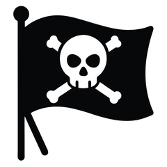Black pirate flag with white skull and crossbones on white background Keywords: pirate flag, skull