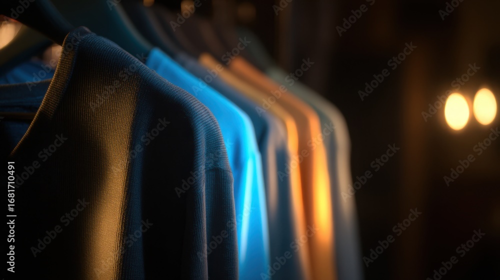 Aufkleber medium shot capturing a creative lighting setup blending warm and cool tones on merchandise highligh