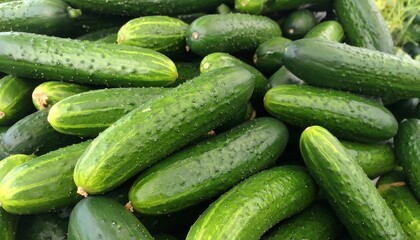 Fresh Green Cucumbers Pile Healthy Vegetable Food.