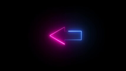 Neon left bold arrow icon.Glowing neon arrow animated black background.