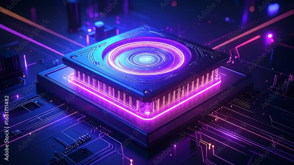 Aufkleber futuristic cpu processor with glowing neon lights and circuit board
