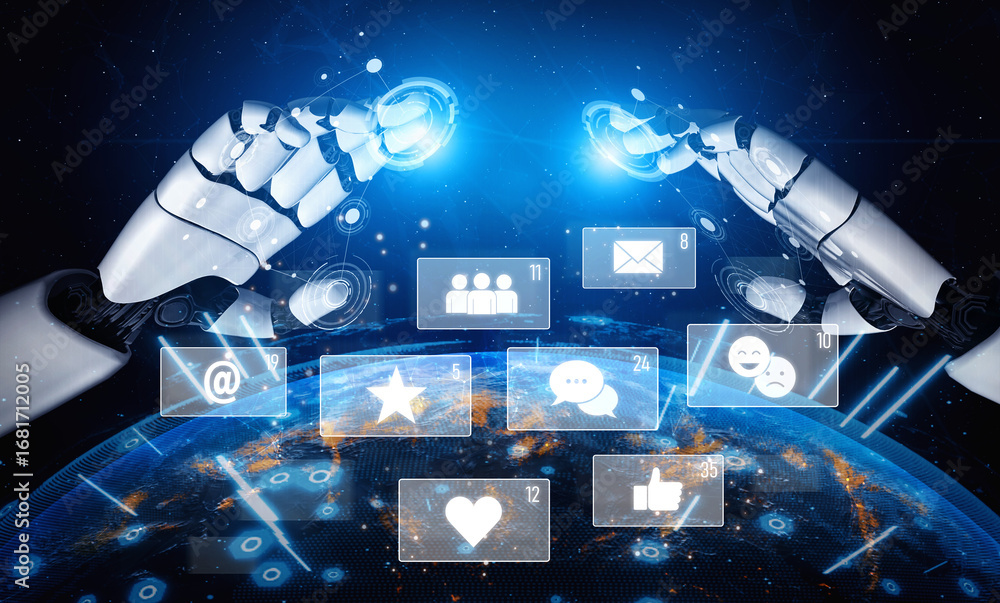 Poster ai analyzing social media metrics, reading user interaction patterns, tracking engagement levels, an