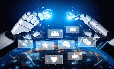 AI analyzing social media metrics, reading user interaction patterns, tracking engagement levels,...