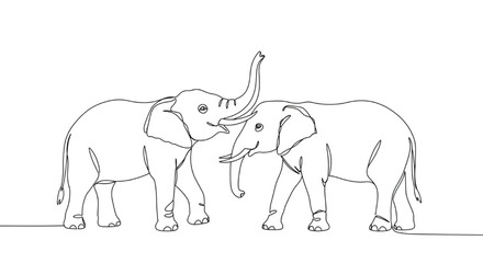 Obraz premium One continuous line drawing of an elephant with trunk raised, minimal abstract line art