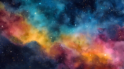 Fototapeta premium A cosmic nebula blending into watercolor texture