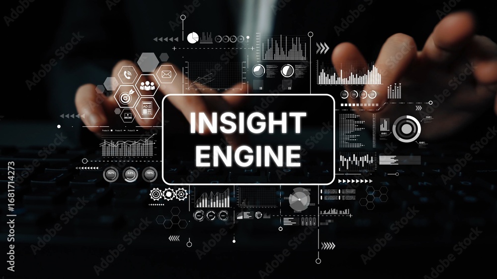 Aufkleber professional hands typing on keyboard with digital data visualizations and charts representing insig
