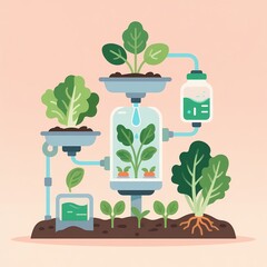 Hydroponic Organic Vegetable Farming Illustration
