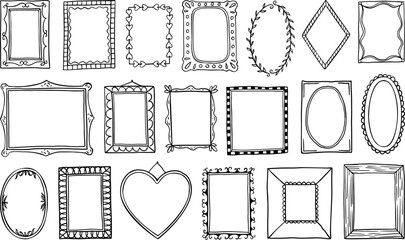 Doodle frames set. Hand drawn illustration. Vector set
