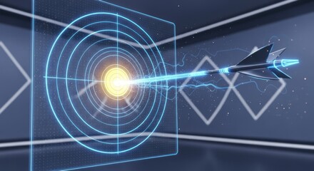 Fototapeta premium A futuristic digital target graphic displays a precisely aimed arrow.