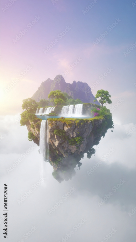 Aufkleber floating island, mist and surreal landscape: here output based provided image and instructions surre