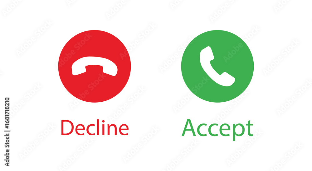 Poster answer and decline phone call buttons icon. accept and reject incoming call symbol vector.