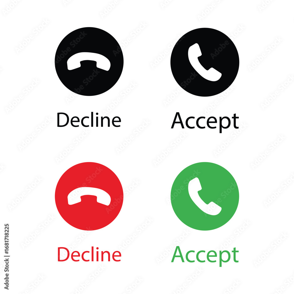 Poster answer and decline phone call buttons icon. accept and reject incoming call symbol vector.