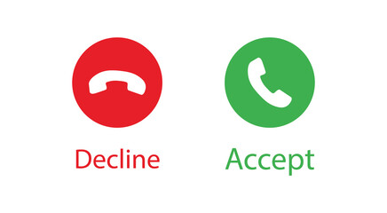 Answer and Decline Phone Call Buttons Icon. Accept and Reject Incoming Call Symbol Vector.