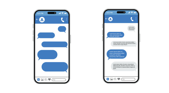 Modern Smartphone Chat UI Template Blue Messaging Bubbles Vector Conversation Screen.