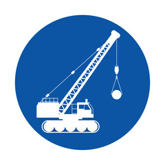 White Crane Icon on Blue Circle Background for Construction Projects
