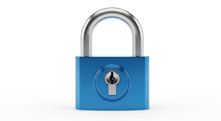 Naklejka premium A glossy, cobalt-blue padlock, metallic silver accents, and an isolated white background create a simple, secure image.