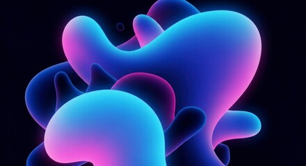 Abstract digital design with vibrant, fluid forms in a dark background.  A mesmerizing display of glowing, overlapping shapes in shades of blue and pink.