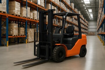 Warehouse with an Industrial Forklift