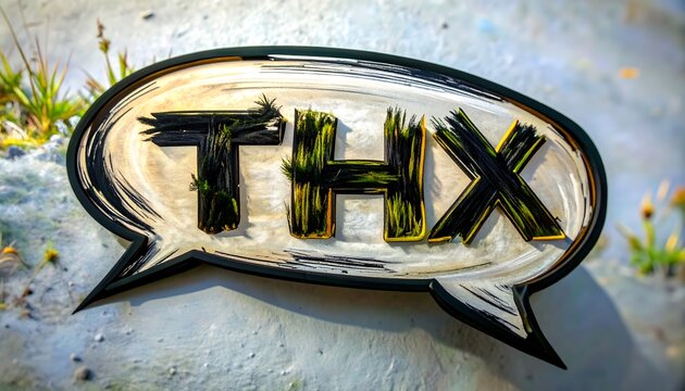 Text "THX" in stylized comic speech bubble