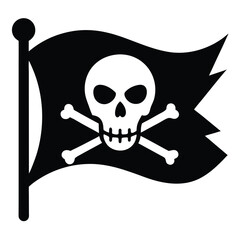 Pirate flag with skull and crossbones waving on a white background Keywords: pirate flag, skull