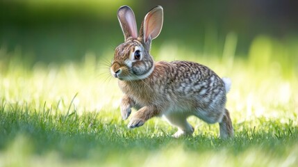 Wild rabbit hopping across a meadow nature photography close-up view vibrant green environment for wildlife enthusiasts