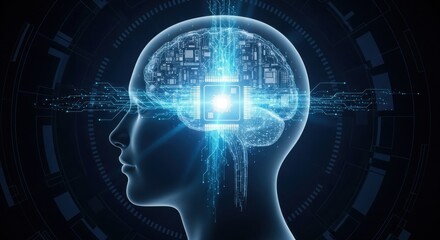 Artificial Intelligence Concept with Human Brain and Circuitry representing Neural Network and Machine Learning Innovation in Future Technology