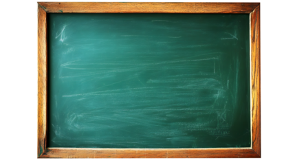 Green Chalkboard with Wooden Frame and Chalk Marks isolated on a transparent background