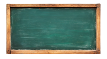 Textured Green Chalkboard with Wood Frame on Black isolated on a transparent background