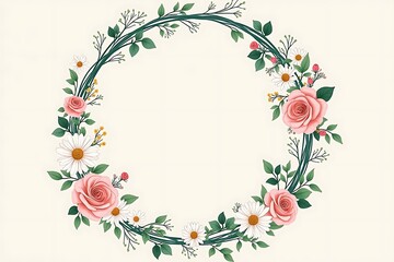 Minimalist Floral Wreath in Continuous Line on Soft Pastels