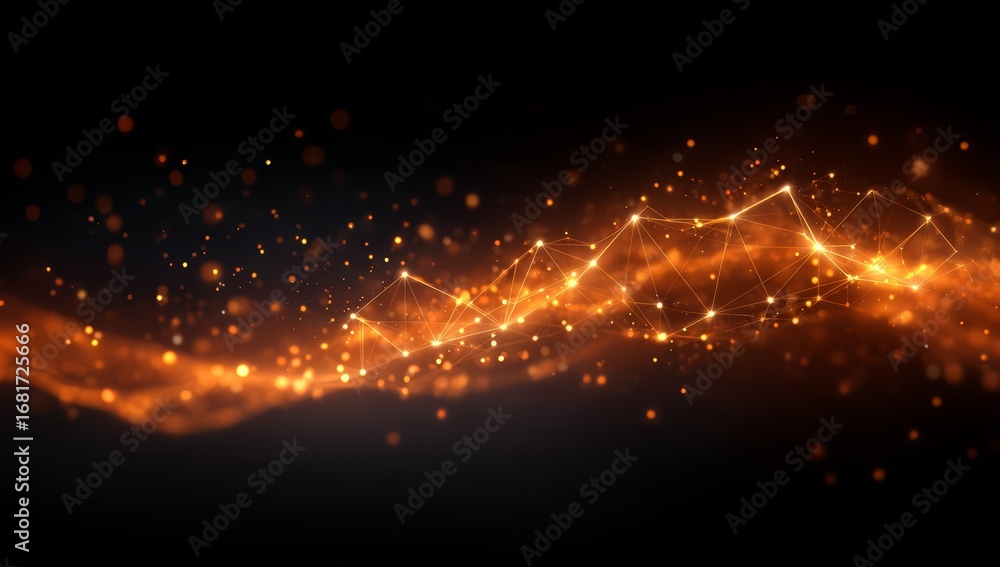 Poster line of bright orange lines with a lot of dots in the background. the line is very long and it looks