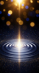 Sparkling golden light, ripples and blue bokeh