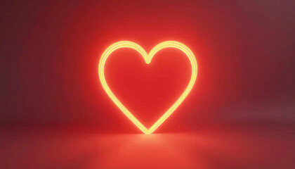 Yellow Neon Heart on Red Background