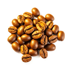 Pile of roasted coffee beans isolated on white background