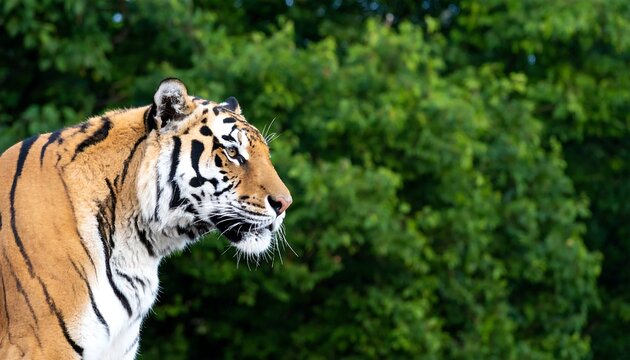 Tiger Profile in Green Forest