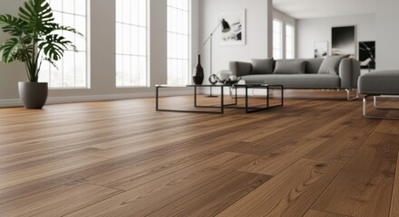 Pan across an elegant room with luxury vinyl plank flooring installed via clicklock highlighting modern aesthetics and durability.