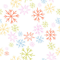 Black whimsical Christmas pattern with snowflakes in doodle style